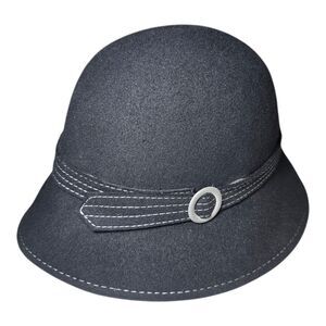 Women’s 100% Wool Bucket Hat Black Soot One Size Sewn Band Buckle Detail